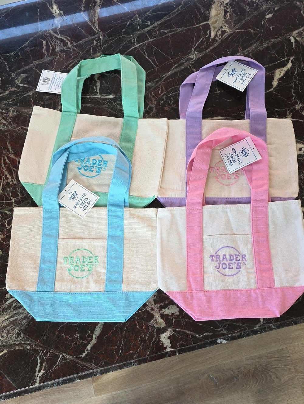 Trader Joe's Pastel Canvas Tote Set - Pink, Blue, Green, Purple